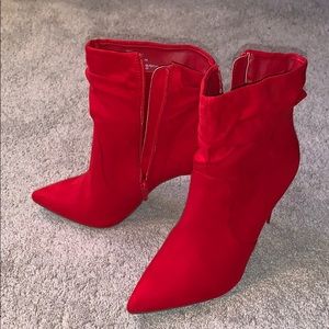 Red stiletto booties